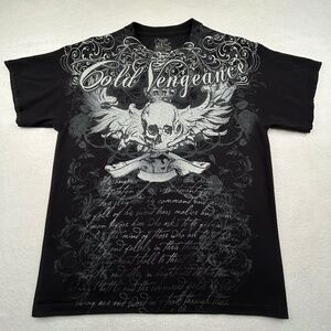 Chemistry VINTAGE Y2K “Cold Vengeance” Winged Script Skull T-shirt Black Medium